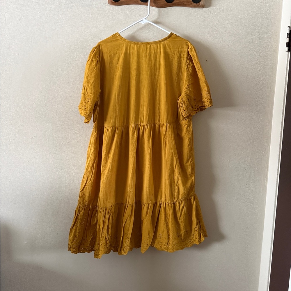 Knox Rose Mustard Yellow Eyelet Cotton Tiered Mini Dress Tassels size XXL - Picture 2 of 5